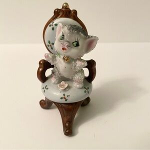 Vintage Mid-Century Spaghetti Poodle Cat Figurine on Victorian Chair Japan